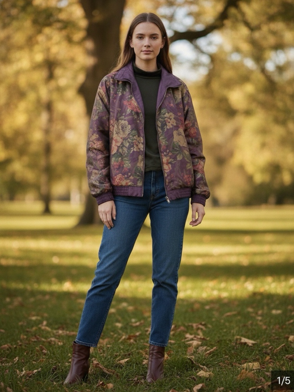 Avon Purple Floral Jacket with Gold & Red AND Black Lightweight Turtleneck